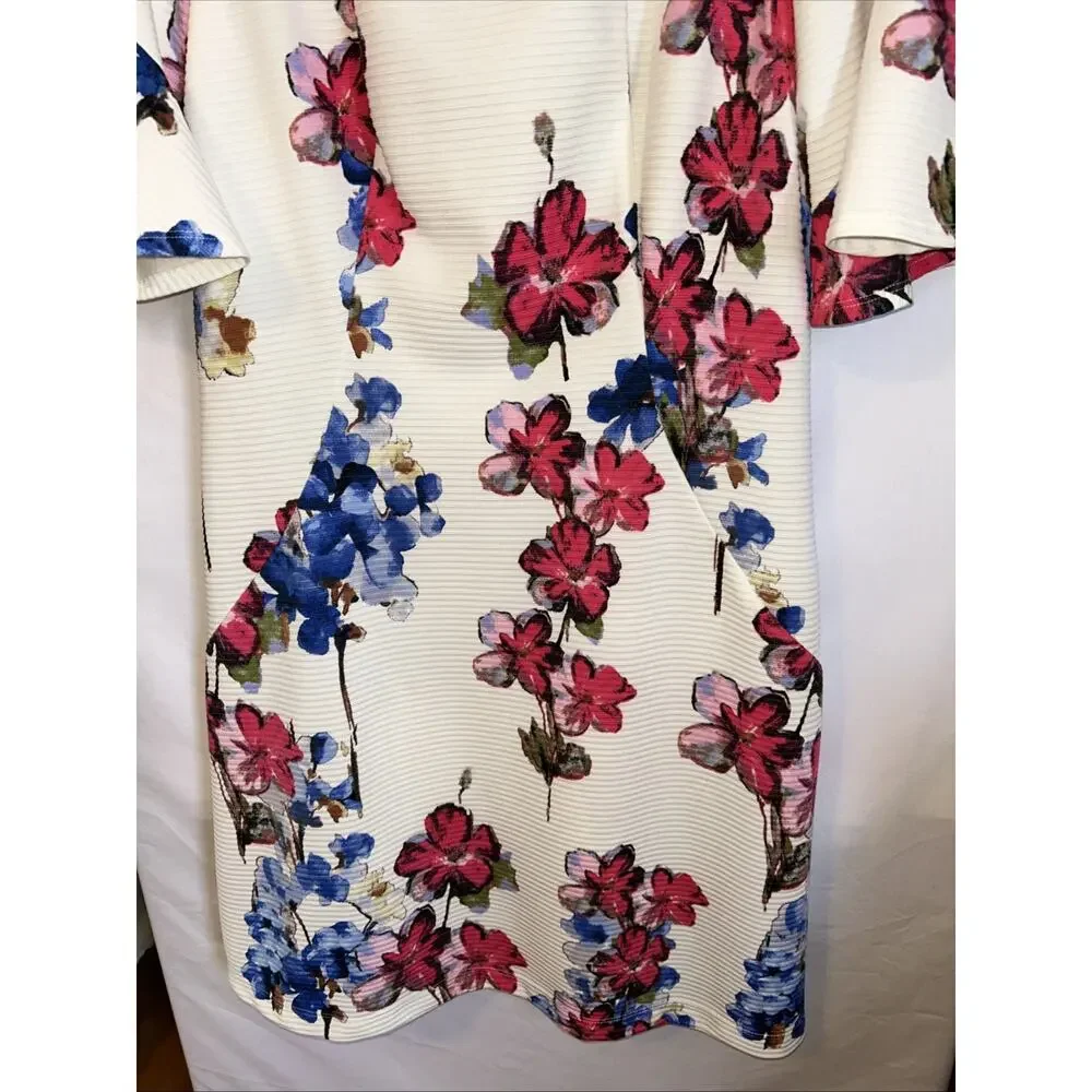 Julian Taylor New York Womens 14 Floral Shift Dress Ivory Pink Short Sleeve - Picture 4 of 10